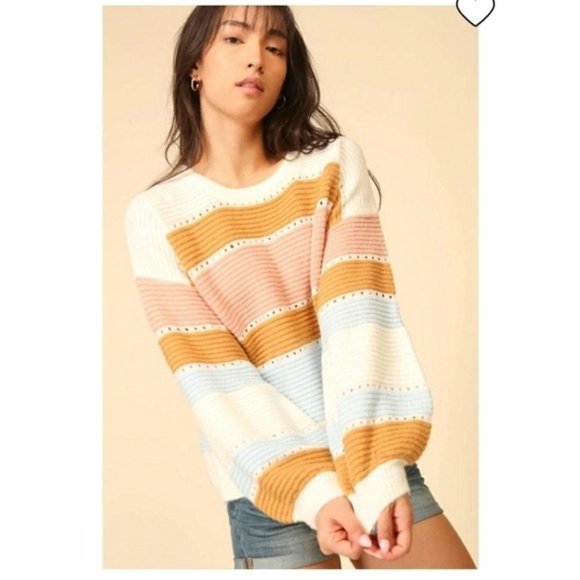 Lumiere Sweaters - NWT Lumiere Multi-Stripe Balloon Sleeve Sweater.